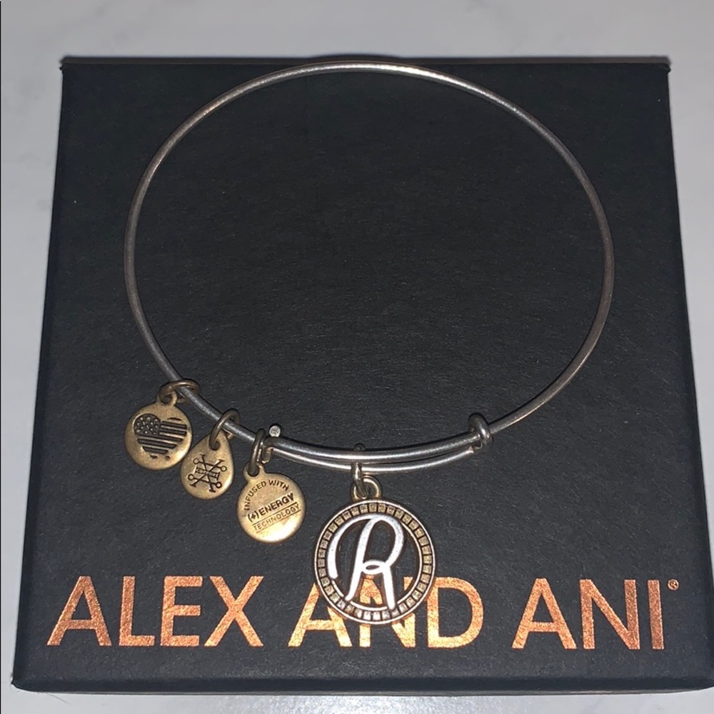 Alex and Ani- Initial “R” two tone charm bangle